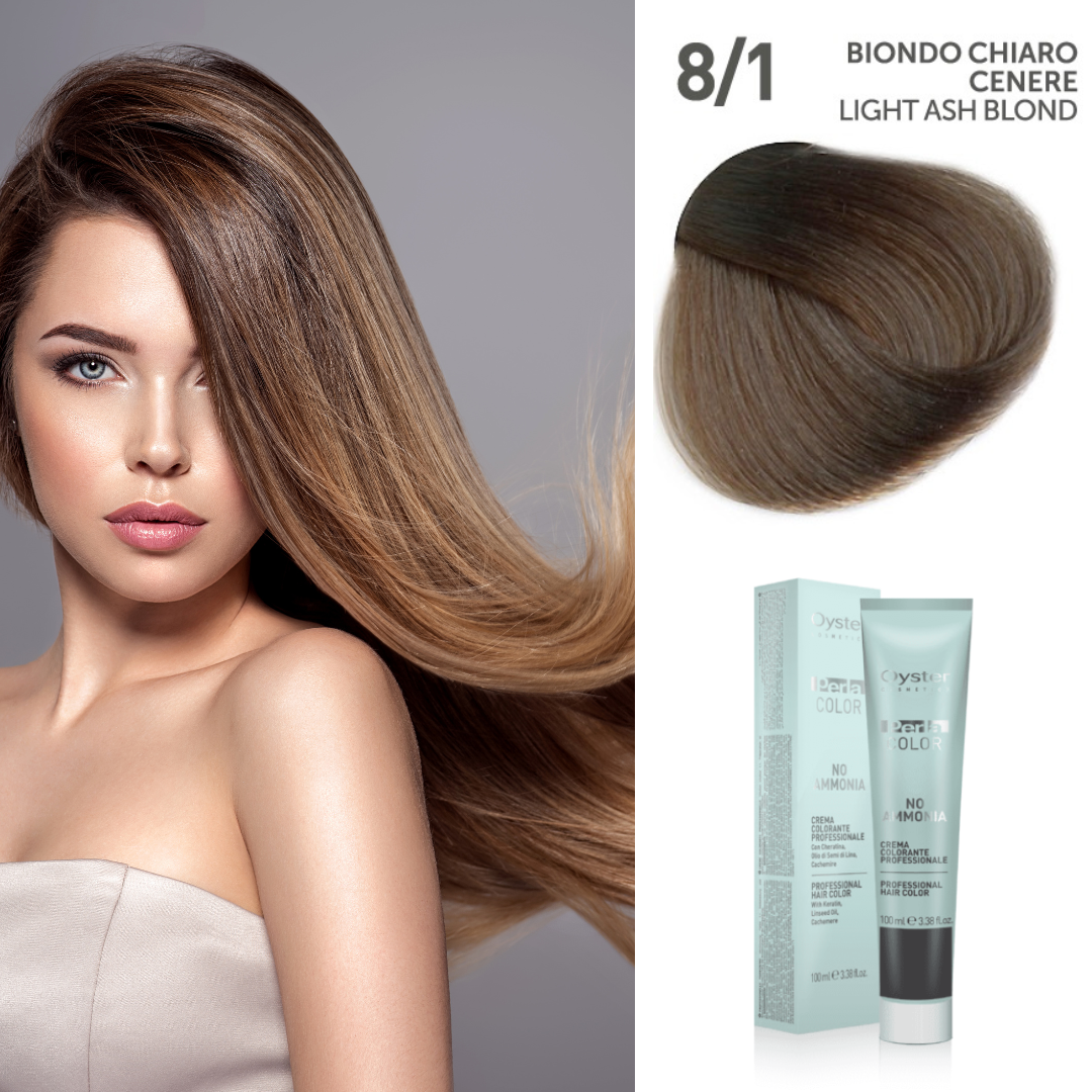 Vopsea fara amoniac ITALIA -  OYSTER Perlacolor NA 8/1 LIGHT ASH BLOND 100 ml